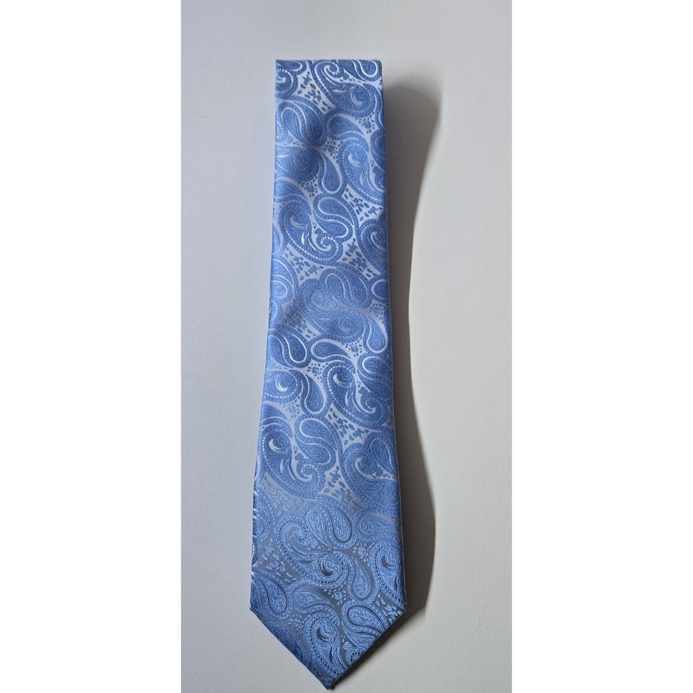 Vittorio Farina Italian Designer Necktie Light Blue Paisley Silk Blend